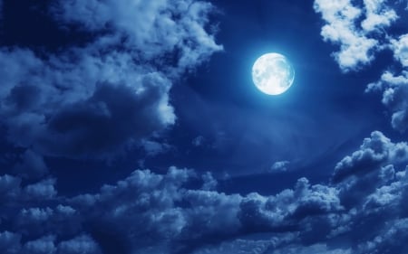 Full moon - blue, cloud, halloween, night, full moon, sky