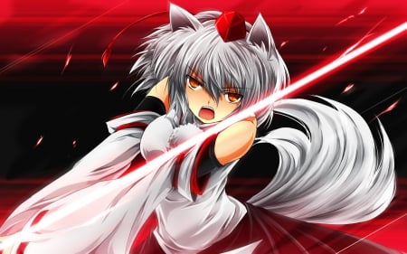 unchaned 1 - grey hair, sword, girl, animal ears