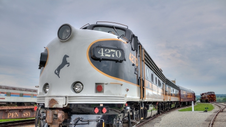 mighty norfolk southern railroad in virginia hdr - train, locomotive, track, hdr, overcast