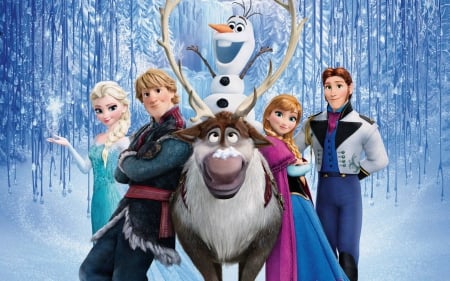 Frozen - funny, winter, pink, frozen, snowman, reindeer, blue, white, people, movies, movie, ice, disney, entertainment, horns