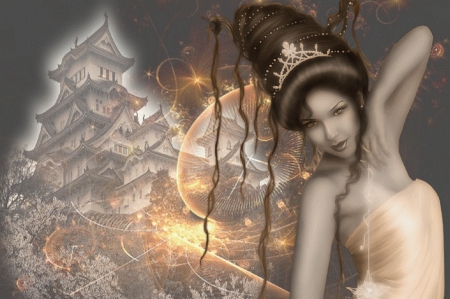 Japanese Fantasy - woman, beauty, girl, wallpaper, elegant, lovely, fantasy, art, beautiful, digital