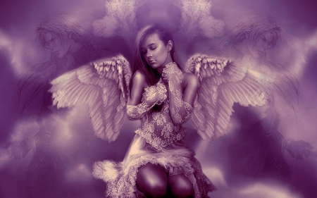 Purple Angel - beautiful, girl, beauty, angel, lovely, fantasy, purple, digital, woman, art, wallpaper