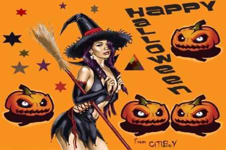 Cute Witch - style, girls, women, halloween, witches, anime, fantasy, pumpkins, female, fashion