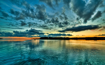 Sunset - clouds, sunset, water, nature, splendor, sea, reflection, sky