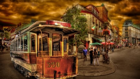 gorgeous tram in quebec canada hdr - street, people, tram, clouds, city, hdr