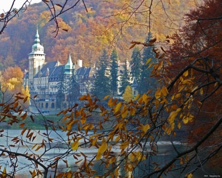 Beautiful view for Hotel Castle (near Miskolc, Hungary) - Autumn, Lake, Building, Nature