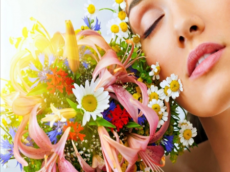 Beauties for Exotica - beauty, woman, love, pretty, flowers, bouquet