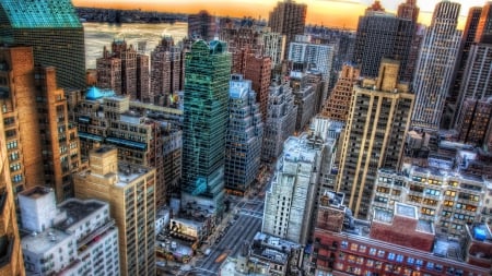 midtown on the eastside of manhattan hdr - river, streets, hdr, skyscrapers, city