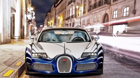 amazing shiny bugatti veyron - shiny, street, car, lights, night