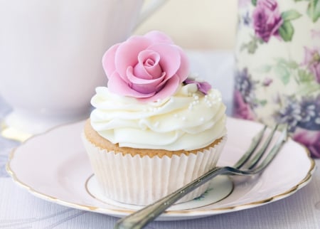 Good Morning - sweets, morning, good morning, cupcake, delicious, rose, cake, sweet, dessert, fantastic