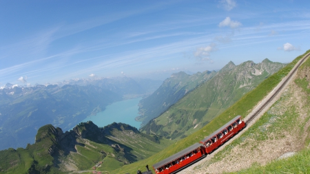 the brienz rothorn steam railway in swiss alps - railway, view, mountains, tracks, steam