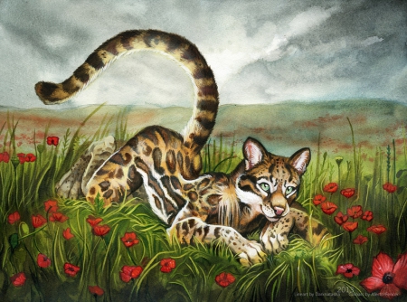 Daydreaming - love four seasons, tiger, animals, flowers, big wild cats, digital art, drawings, creative pre-made, draw and paint, lovely, trees, paintings