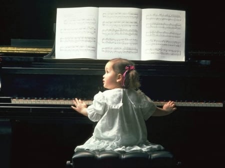 Cute baby with piano - music, piano, people, baby