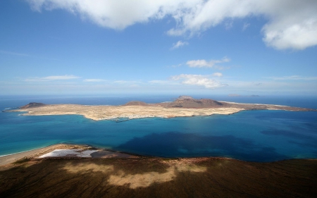 Island - water, ocean, sand, sky, clouds, island, river, tree, nature, mountain