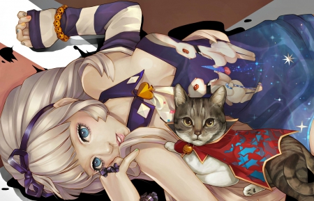 Anime girl - girl, cat, witch, halloween, purple, blue, anime, dong xiao, manga