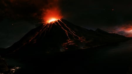 Night Volcano - MOUNTIANS, NATURE, BEAUTY, VOLCANO