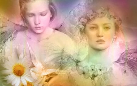 Angelic Girls - collage, serene, face, nice, fine, art, beautiful, girl, lovely, girls, cg, colorful, fantasy, woman, digital, angelic, pastels, wallpaper