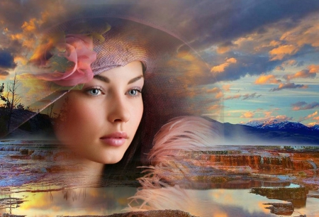 Romantic Girl - beautiful, collage, serene, girl, beauty, lovely, fantasy, nature, digital, woman, face, art, wallpaper