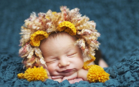 Baby Lion - ears, lion, baby, yellow, blue, child, cute