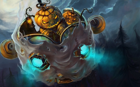 Mists of Pandaria - pumpkin, fantasy, wow, halloween, mists of pandaria, game, world of warcraft, blue, orange, fly