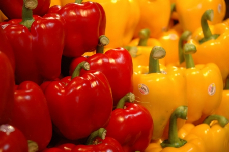 Bell peppers - yellow, red, food, photo, vegetables, healthy