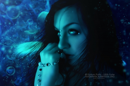 Under the Sea - lady, fantasy, sea, abstract, blue