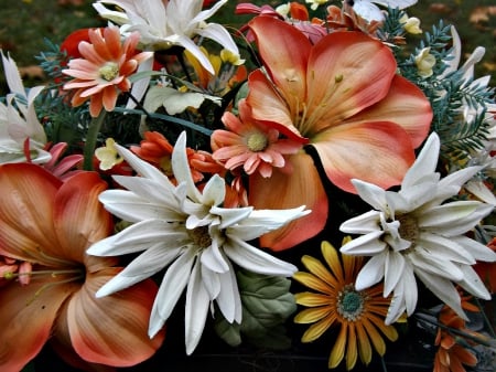 floral bouquet - flowers, white, orange, florals, petals, bouquet