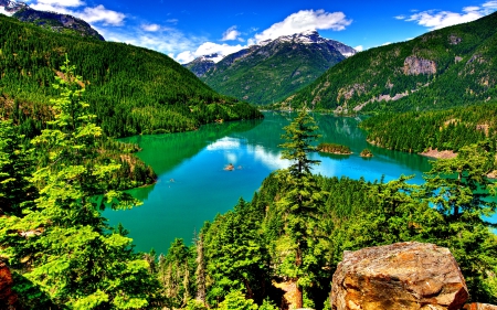 DIABLO LAKE - trees, Washington, landscape, lake, Cascades National Park, mountains