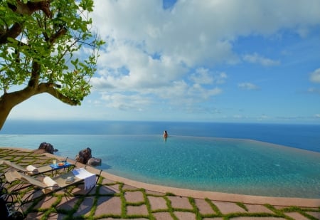 Beautiful Infinity Pool - beach, islands, ocean, swimming, infinity, pool, view, exotic, paradise, tropical, aqua, sun, blue, holiday, lagoon, island, sea