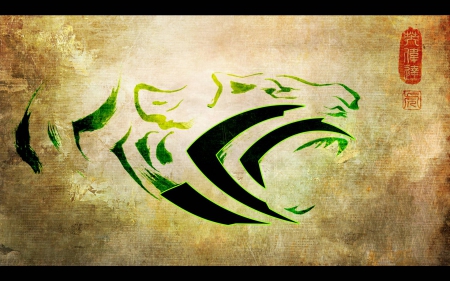 Green tiger - abstract, green, japanese, tiger, cant think of a fourth, black