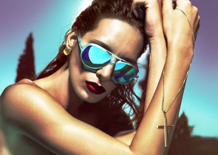 Woman of God - woman, girl, photography, fashion, sunglasses, wallpaper, summer, model, face, beautiful, blue