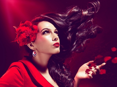 Diva - face, red, wallpaper, digital, model, beautiful, girl, art, serene, elegant, photography, passion, female, woman, fashion