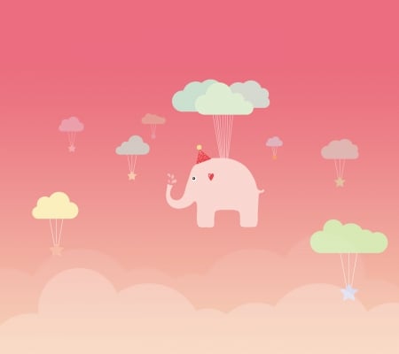 Pink Elephant - beauty, collage, lovely, abstract, elephant, pretty, pink, beautiful, clouds, sweet, cute