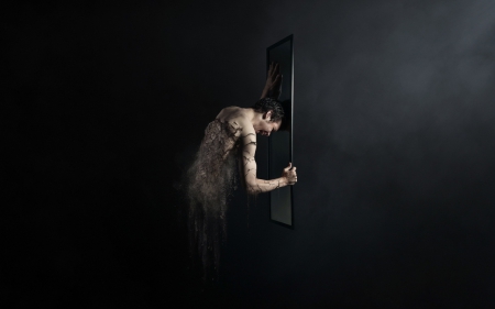 Feeling It All Crumbling Away - crumbling, fantasy, man, mirror