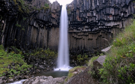 Svartifoss Falls, Iceland - nature, iceland, waterfall, rocks