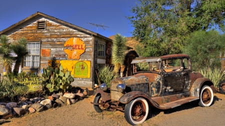 Vintage - houses, vintage, cars, classic, desert, antique