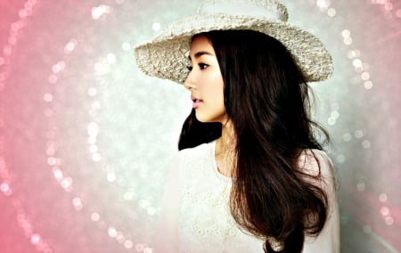 Park Min-Young - korean, pink, actress, brunette, by cehenot, girl, park min-young, white, hat, asian, glitter, woman