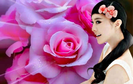 Fan Bingbing - woman, fan bingbing, girl, asian, rose, model, pink, brunette, flower