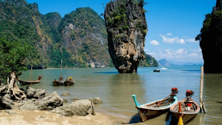 Scenic Bay - nature, ocean, landscape, boats, mountains, sea, bay