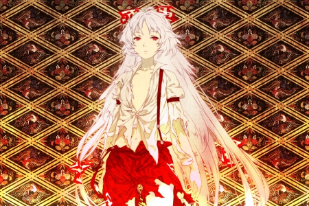 Don't play with fire - anime, girl, long hair, fujiwara no mokou, white hair, solo, manga, touhou, ribbon