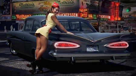 Sexy Waitress - women, chevy, sexy, beautiful, cars, drive in