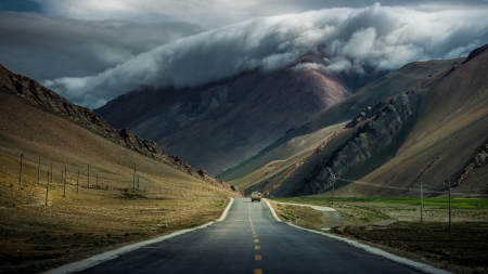 Scenic Drive - clouds, roads, landscape, mountains, sky