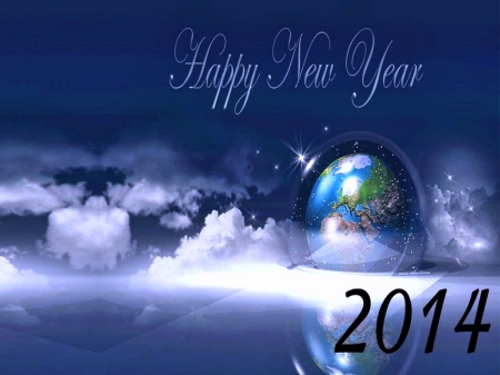 Happy New Year 2014 - clouds, ball, New Year, 2014, year