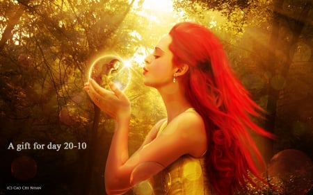 Fantasy - abstract, lady, redhair, fantasy