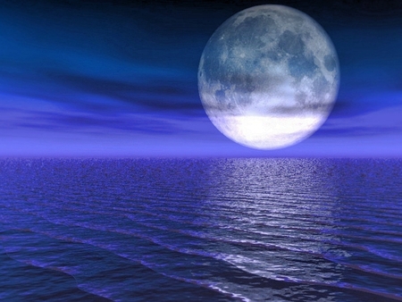 Full moon - moon, ocean, sky, virgo, sign, night, mist, nature, abstract, purple, full, colours, reflection, 3d, sea