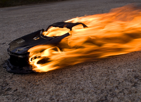 Flaming Car - flames, crash, car, fire