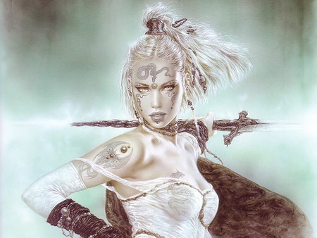 The Ritual - woman, art, luis royo, royo, sword, luis