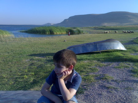 Time for meditation - children, sitting with the river, meditation