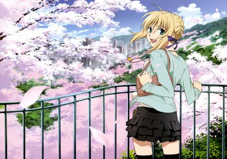 Let's watch the Sakura blossoms - blossoms, excalibur, holy grail war, fate stay night, sakura, anime, king arthur, fight, saber