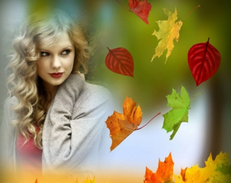 Autumn is Here - woman, autumn, leaves, blonde, model